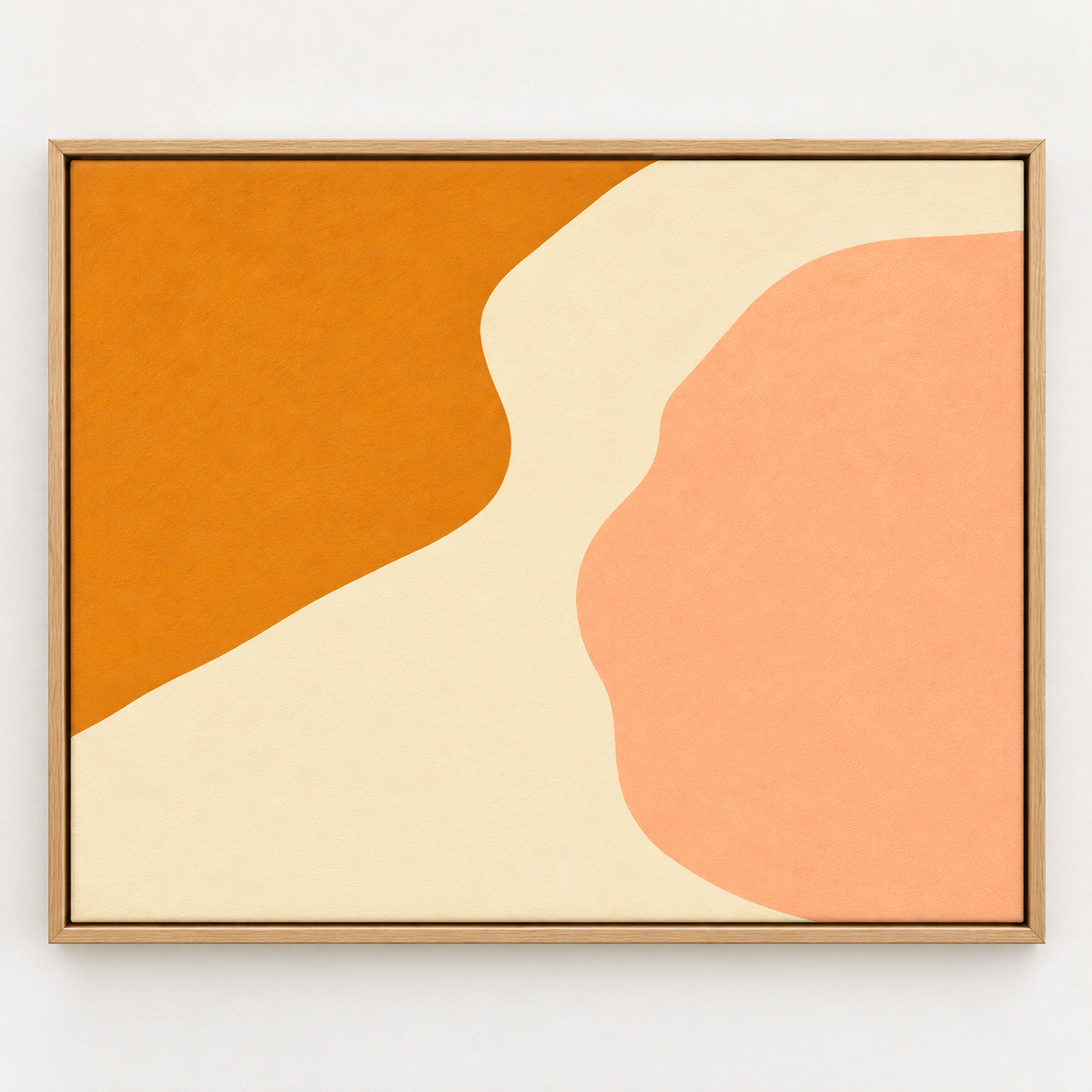 Orange Abstract Wall Art – Warm Current canvas print by Rossetti Art, amber, cream and peach shapes in an oak floater frame