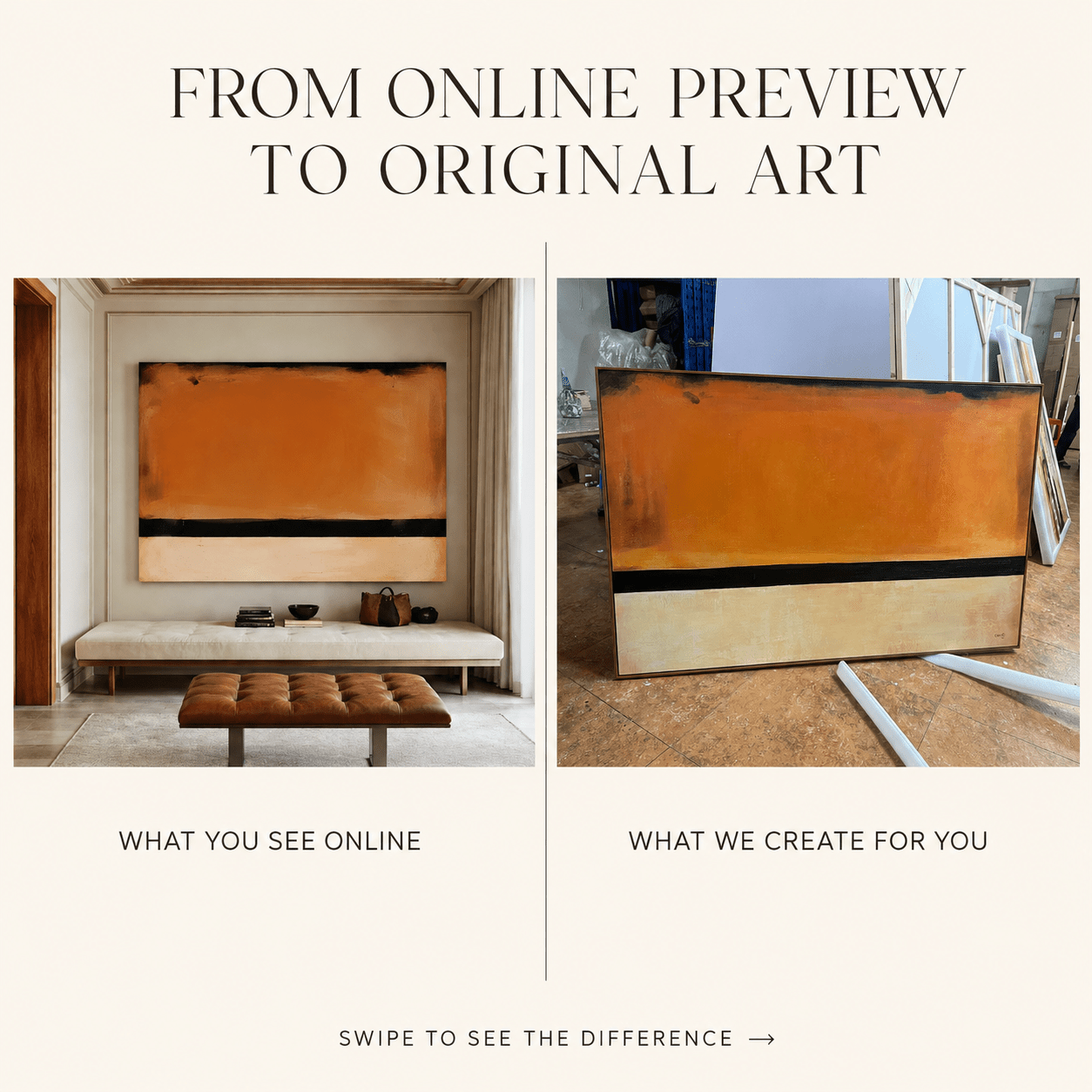 Orange Black Abstract Original Painting – Amber Horizon | Rossetti Art