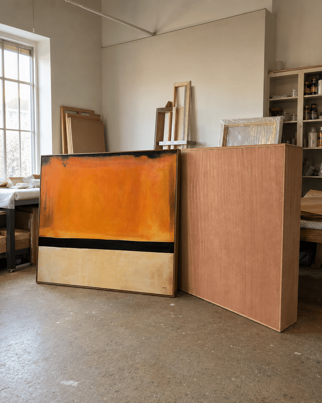 Orange Black Abstract Original Painting – Amber Horizon | Rossetti Art