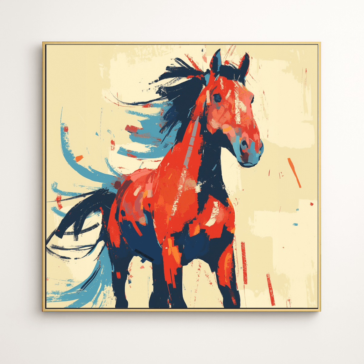 Original Abstract Horse Painting on Linen Canvas | Equestrian Wall Art for Modern Living Room | Chiara Rossetti Art modern abstract canvas wall art by Rossetti Art – luxury interior design artwork for living room, bedroom, office – animals square