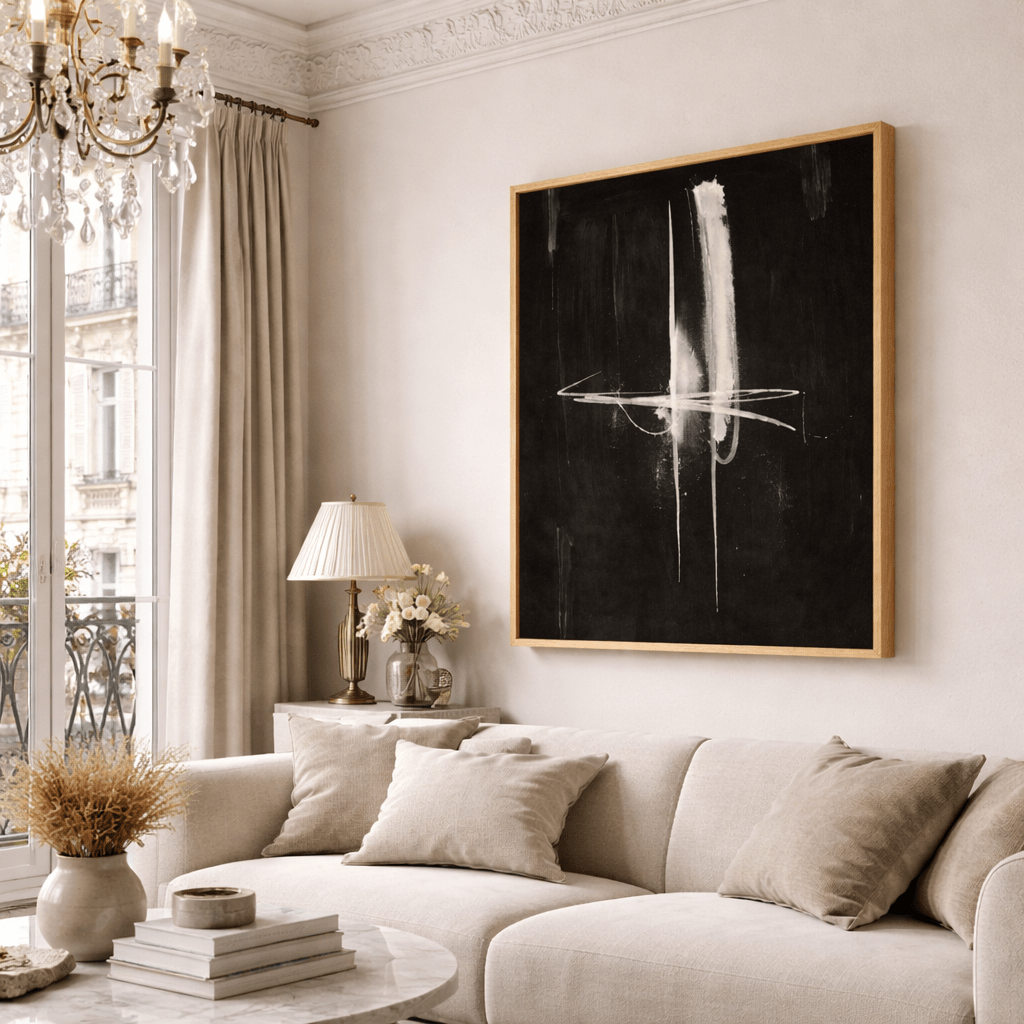 Original Black and White Abstract Painting | Midnight Signal by Rossetti Art