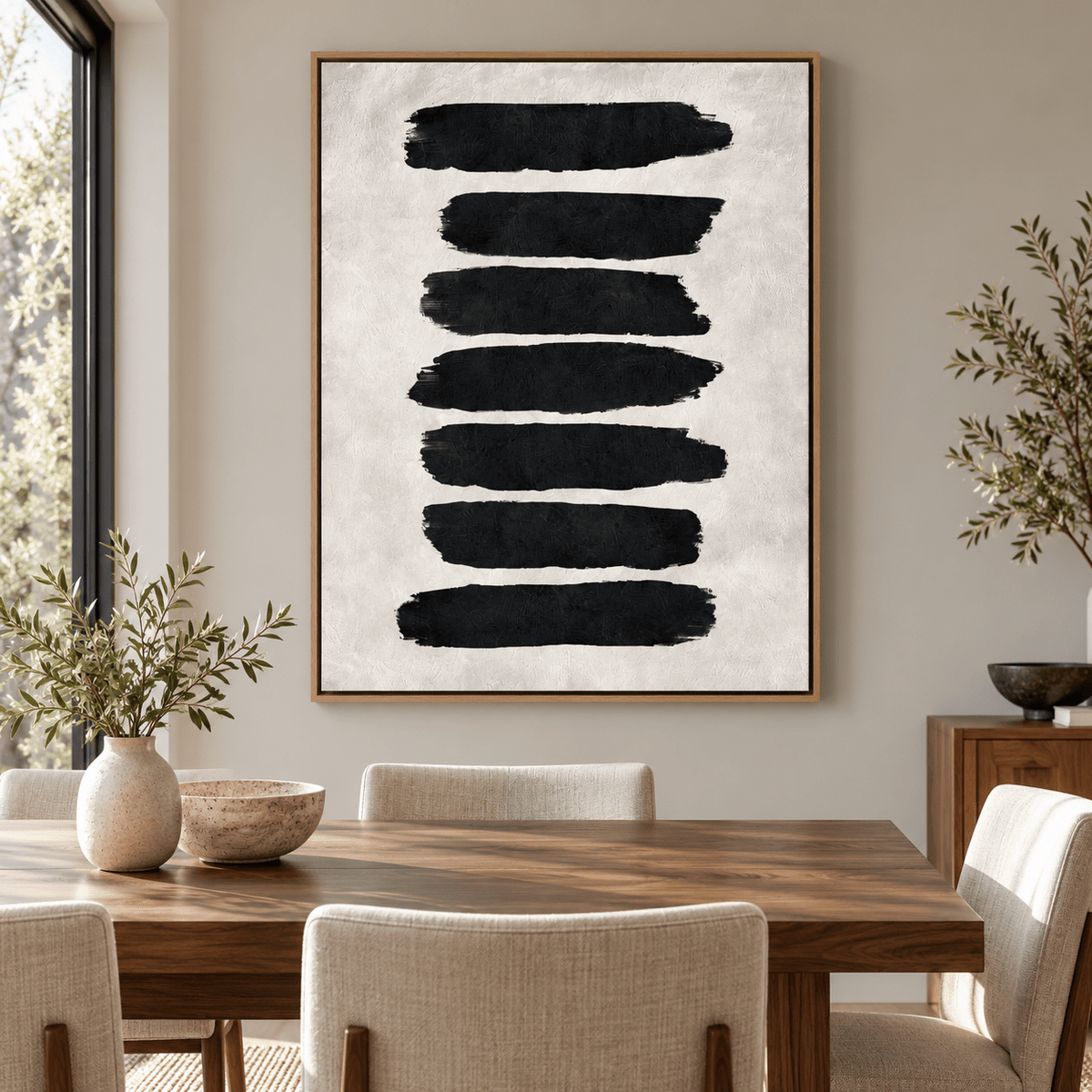 Abstract brush stroke painting Ebony Stack in a dining room – Rossetti Art