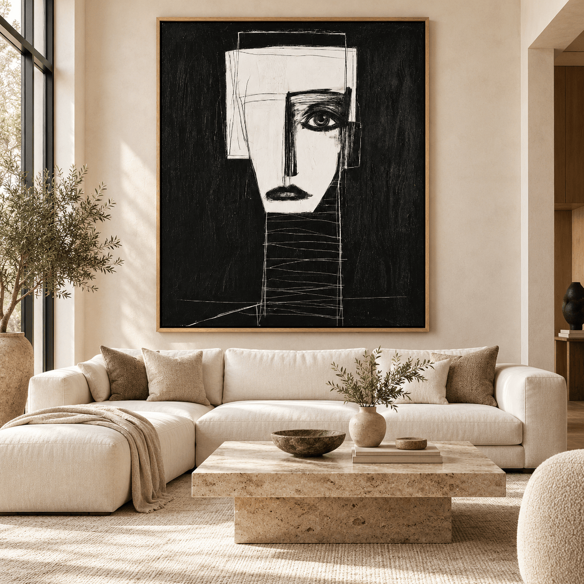 Abstract Face Painting Original — Ivory Sentinel by Rossetti Art modern abstract canvas wall art by Rossetti Art – luxury interior design artwork for living room, bedroom, office – abstract face painting Entryway Original Paintings Living Room Original Paintings