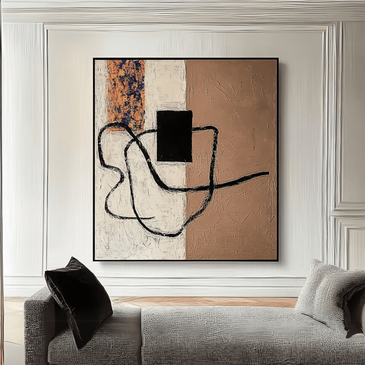Original Painting : Abstract Minimalist Canvas Art - Earthy and Bold Line Design modern abstract canvas wall art by Rossetti Art – luxury interior design artwork for living room, bedroom, office – abstract wall art art for modern interiors artistic home decor