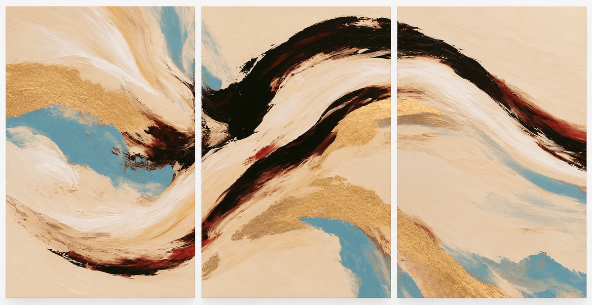 Abstract Wave Painting – Gilded Tide set of 3 by Rossetti Art