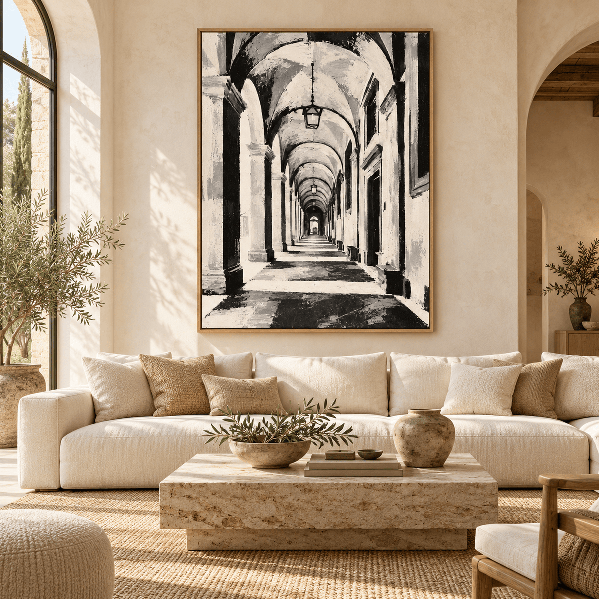 Archway Painting Original – Lantern Cloister above a sofa in a living room by Rossetti Art