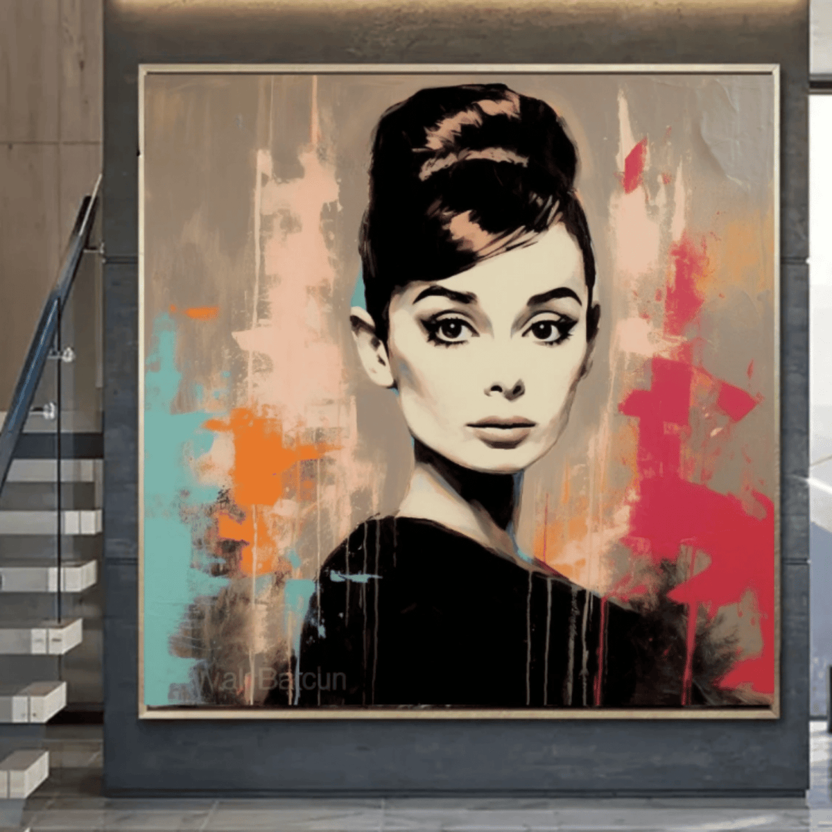 Original Painting : Audrey Hepburn - Wall Art Canvas Acrylic Paintings modern abstract canvas wall art by Rossetti Art – luxury interior design artwork for living room, bedroom, office – audrey hepburn audrey hepburn gift Handmade Art Canvas