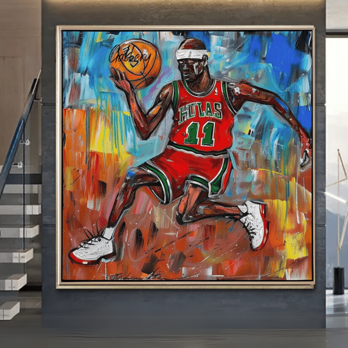 Original Painting : Basketball Painting for Kids modern abstract canvas wall art by Rossetti Art – luxury interior design artwork for living room, bedroom, office – Basketball Canvas Wall Art Basketball Decor Boys Room Basketball Gifts for Kids