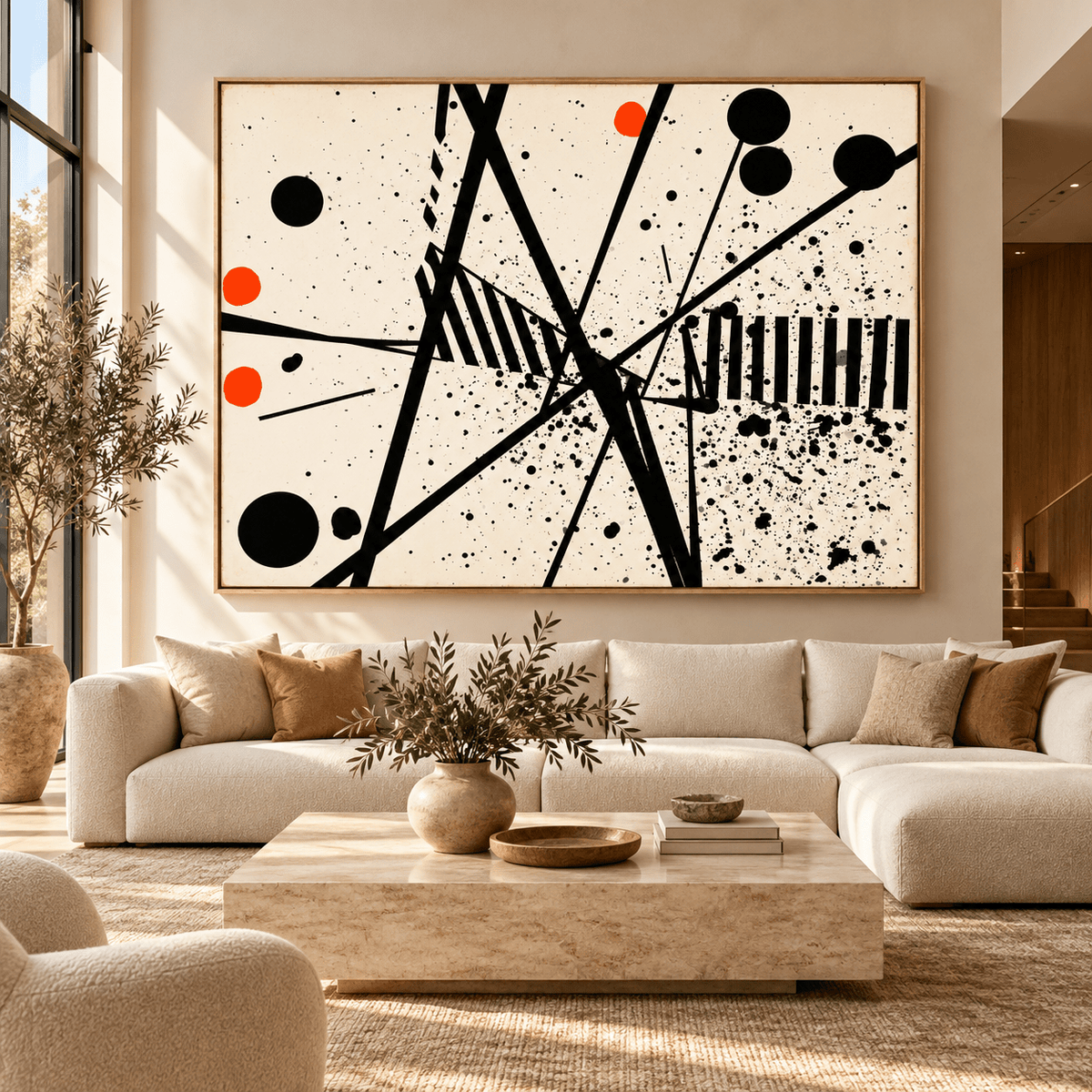 Black and White Abstract Painting – Signal Storm by Rossetti Art