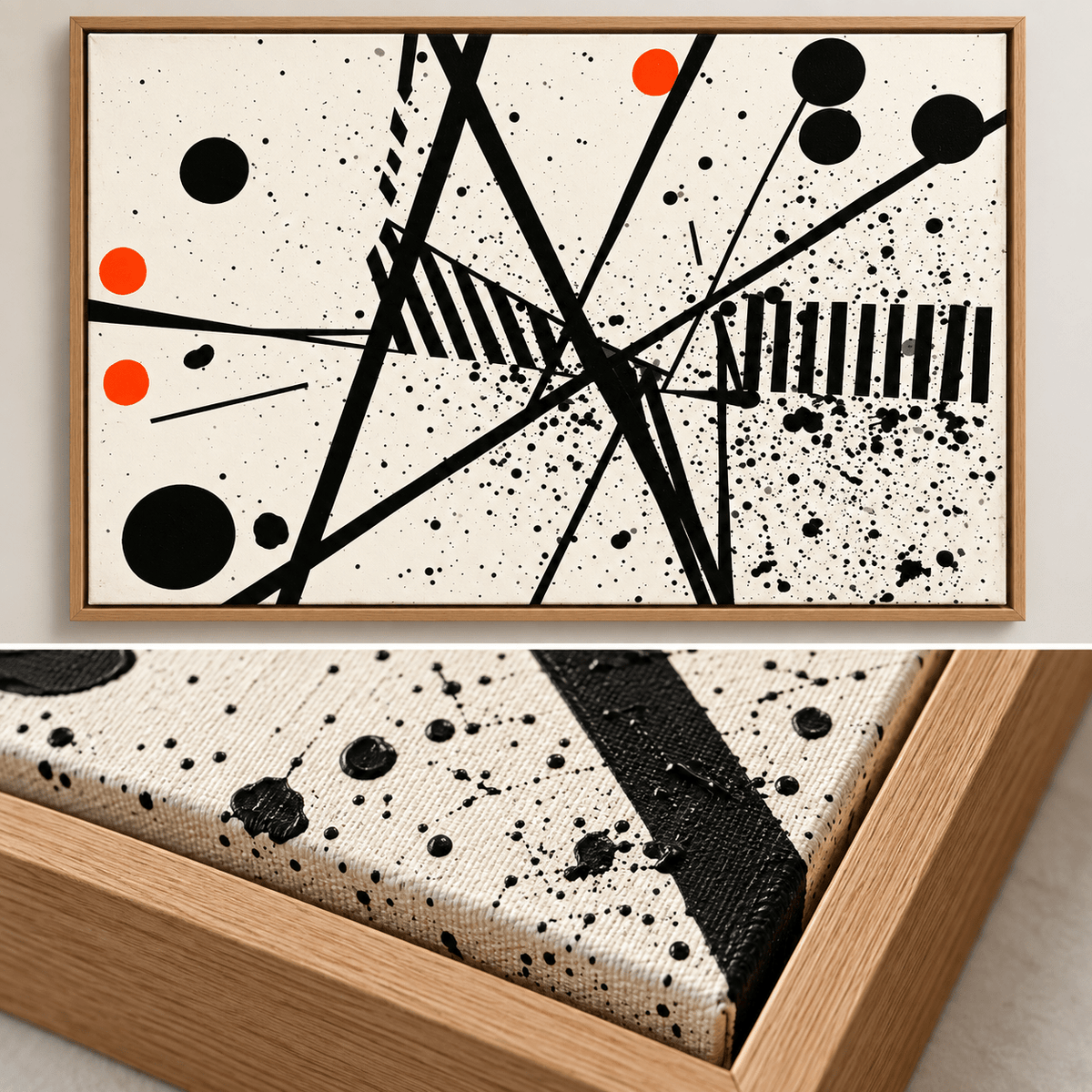 Black and White Abstract Painting – Signal Storm by Rossetti Art