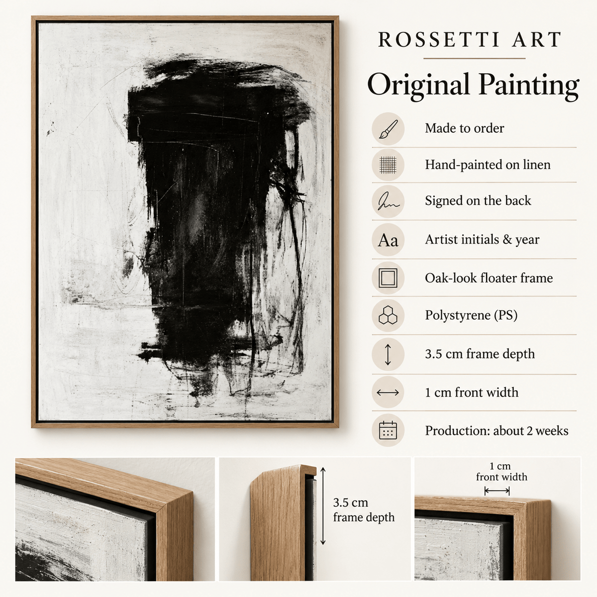 Charcoal Abstract Painting Original – Ink Monolith black gestural painting by Rossetti Art