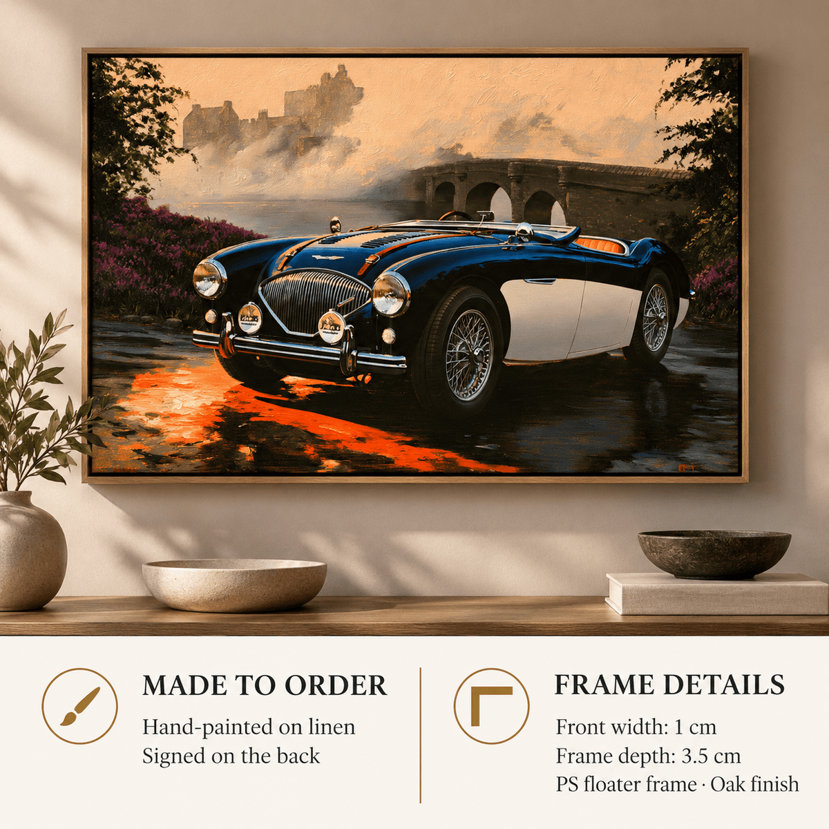 Classic Car Painting Original – Highland Roadster by Rossetti Art, framed vintage convertible painting detail