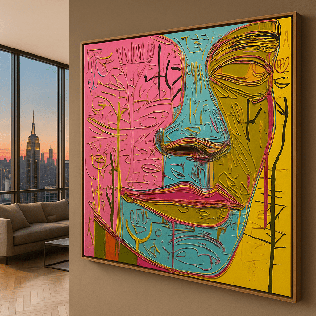 Original Painting : Color Symphony Face – Modern Abstract Expressionist Original Painting by Chiara Rossetti modern abstract canvas wall art by Rossetti Art – luxury interior design artwork for living room, bedroom, office – abstract woman art emotional artwork Interior Design Artwork