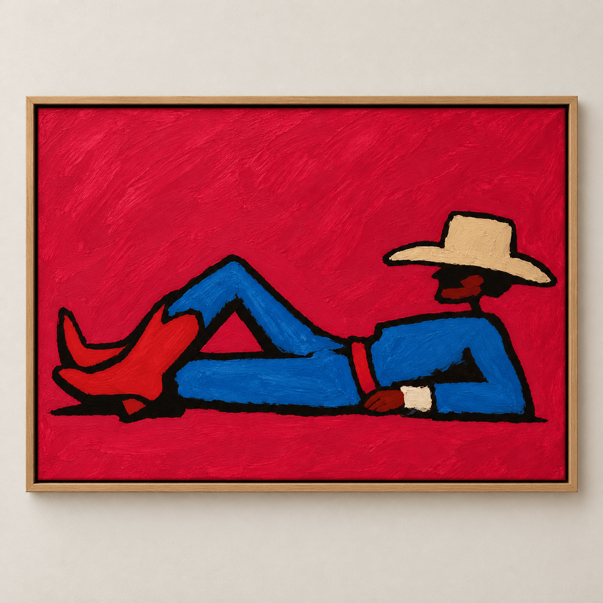 Cowboy Art – Crimson Rest framed reclining cowboy painting by Rossetti Art