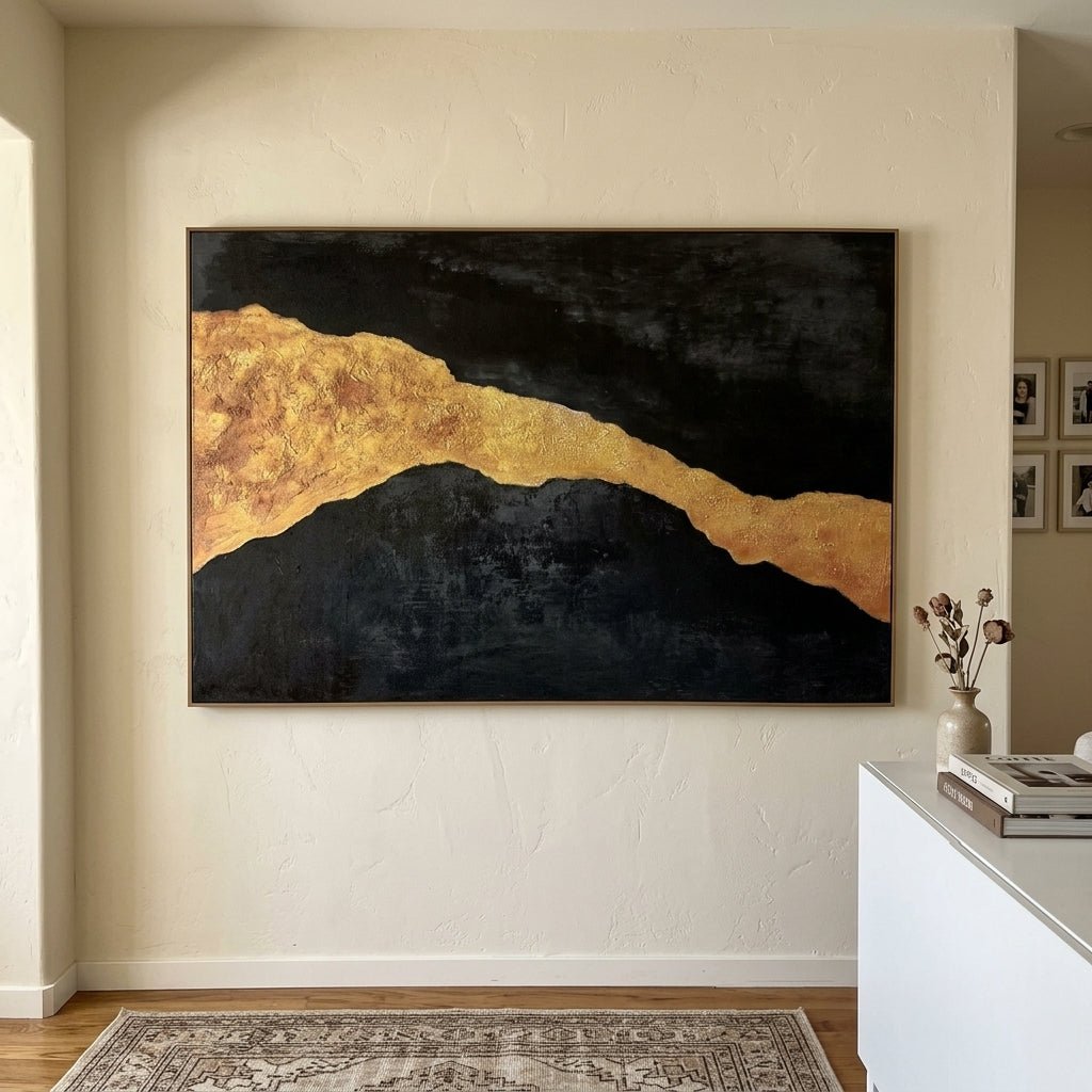 Dark Abstract Painting — Golden Rift by Rossetti Art