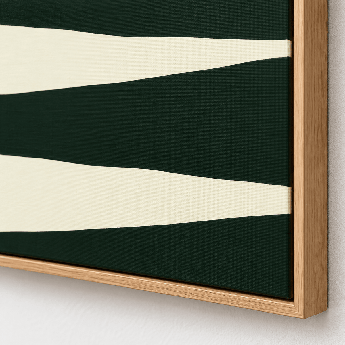 Dark Green Painting – Pine Ribbons by Rossetti Art, close-up of the corner and floater frame