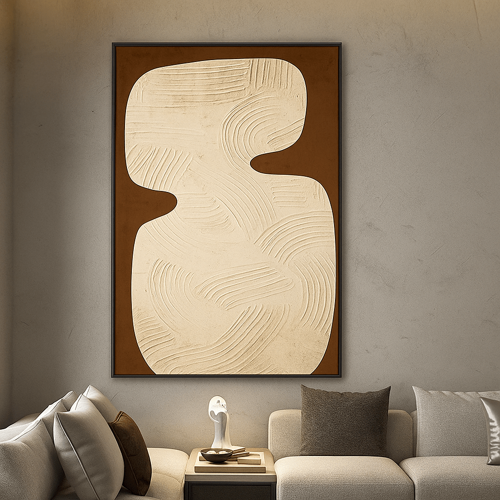 Original Painting : Earthen Whisper - Textured Beige & Brown Abstract Original Painting modern abstract canvas wall art by Rossetti Art – luxury interior design artwork for living room, bedroom, office – abstract expressionist painting abstract wall art art for modern homes