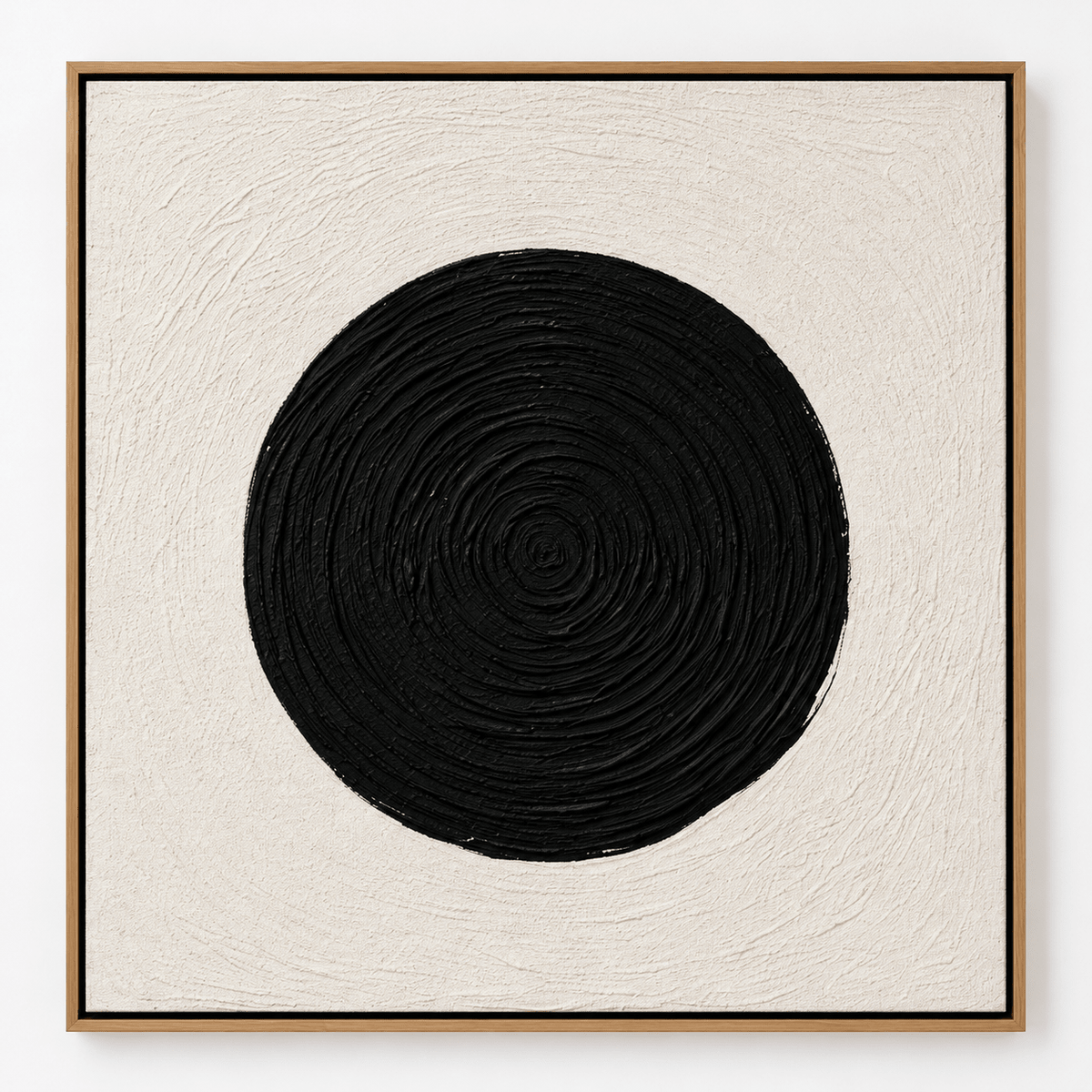 Enso Painting Original – Midnight Enso, black circle on textured cream square painting by Rossetti Art