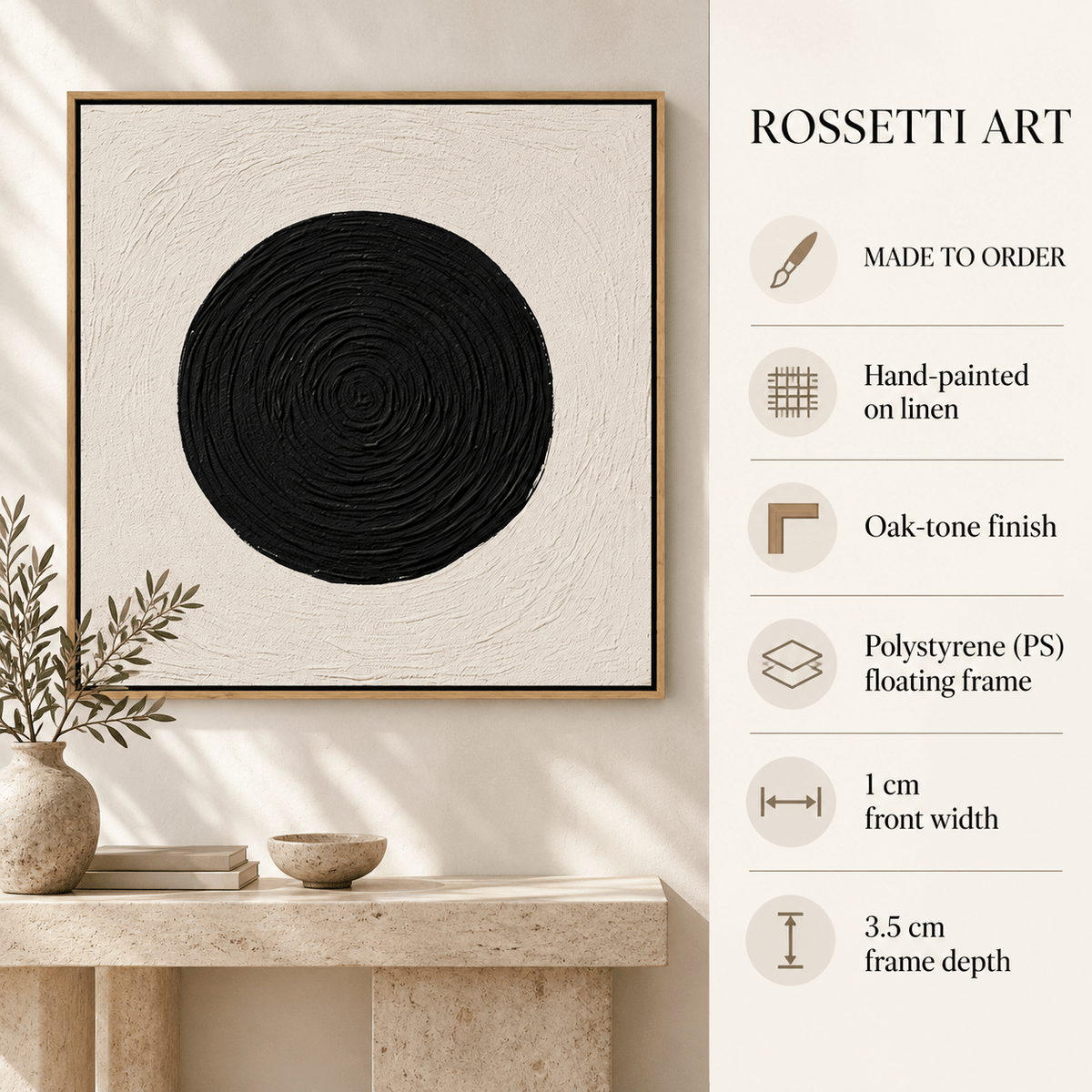 Enso Painting Original – Midnight Enso in an entryway with material details by Rossetti Art