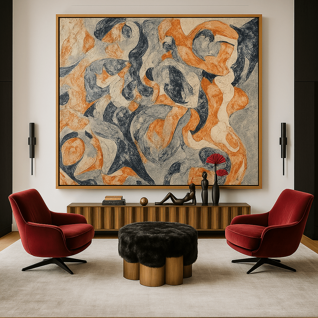 Earth Tone Painting for Living Room : Fluidity in Form
