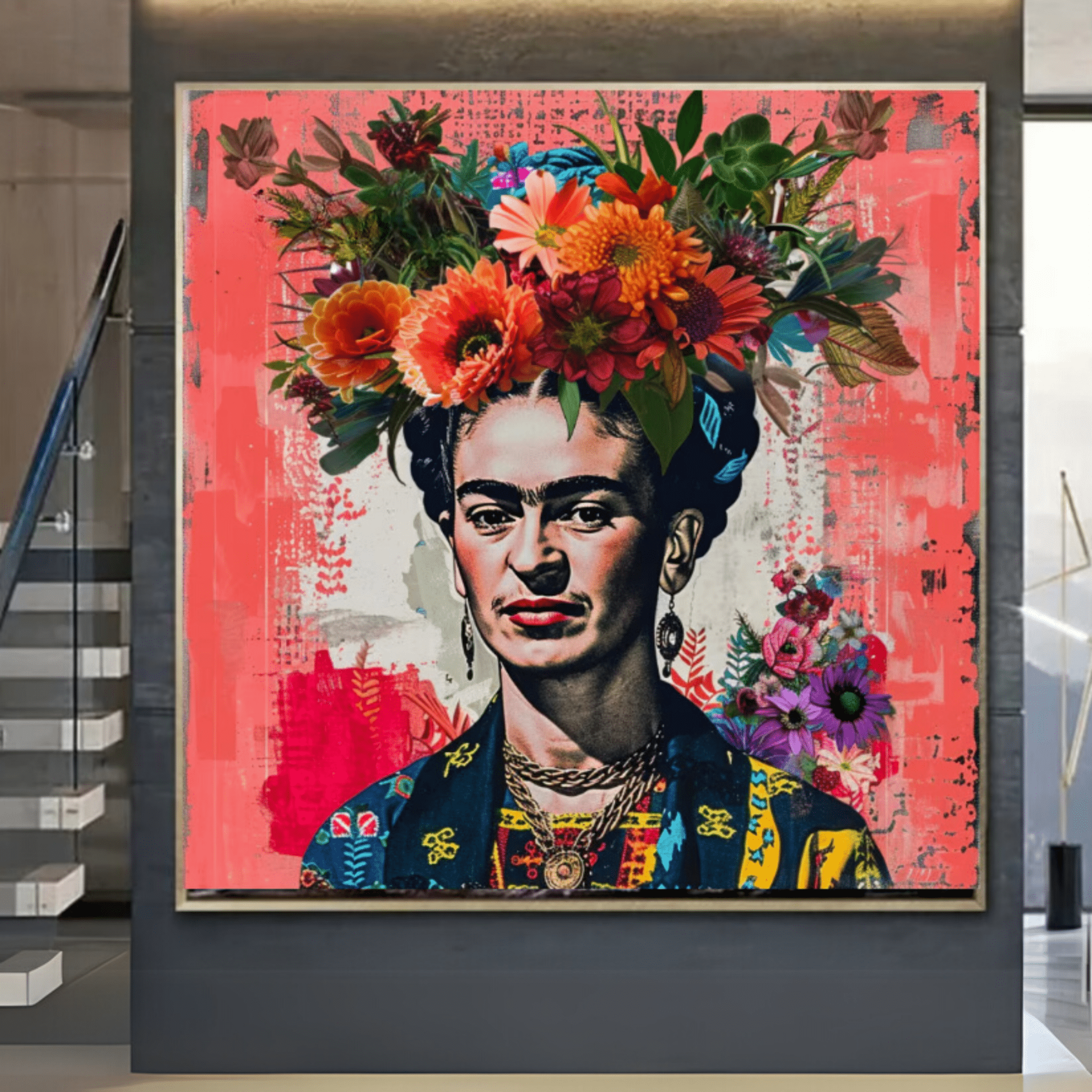 Original Painting : Frida Kahlo Self - portrait with Cropped Hair modern abstract canvas wall art by Rossetti Art – luxury interior design artwork for living room, bedroom, office – Frida Kahlo Frida Kahlo PAINTING