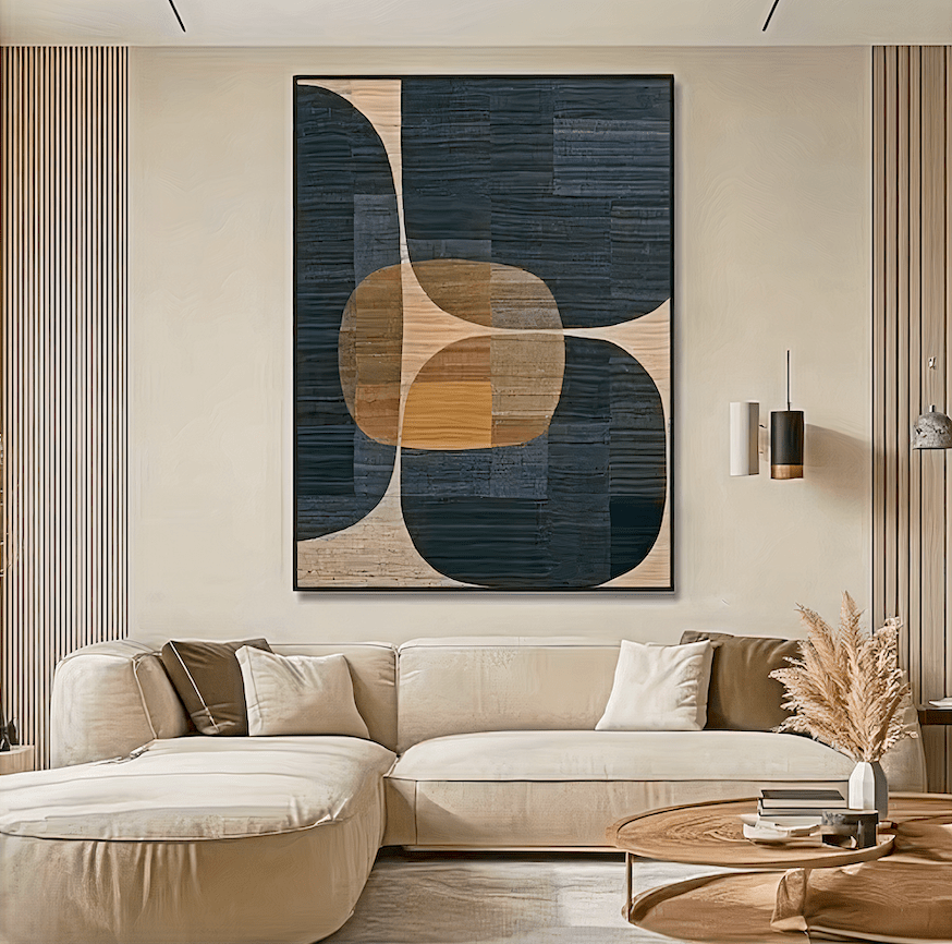 Original Painting : Geometric Abstract Canvas Art - Modern Earthy Tones modern abstract canvas wall art by Rossetti Art – luxury interior design artwork for living room, bedroom, office – creative abstract painting earthy wall art Handmade Art Canvas