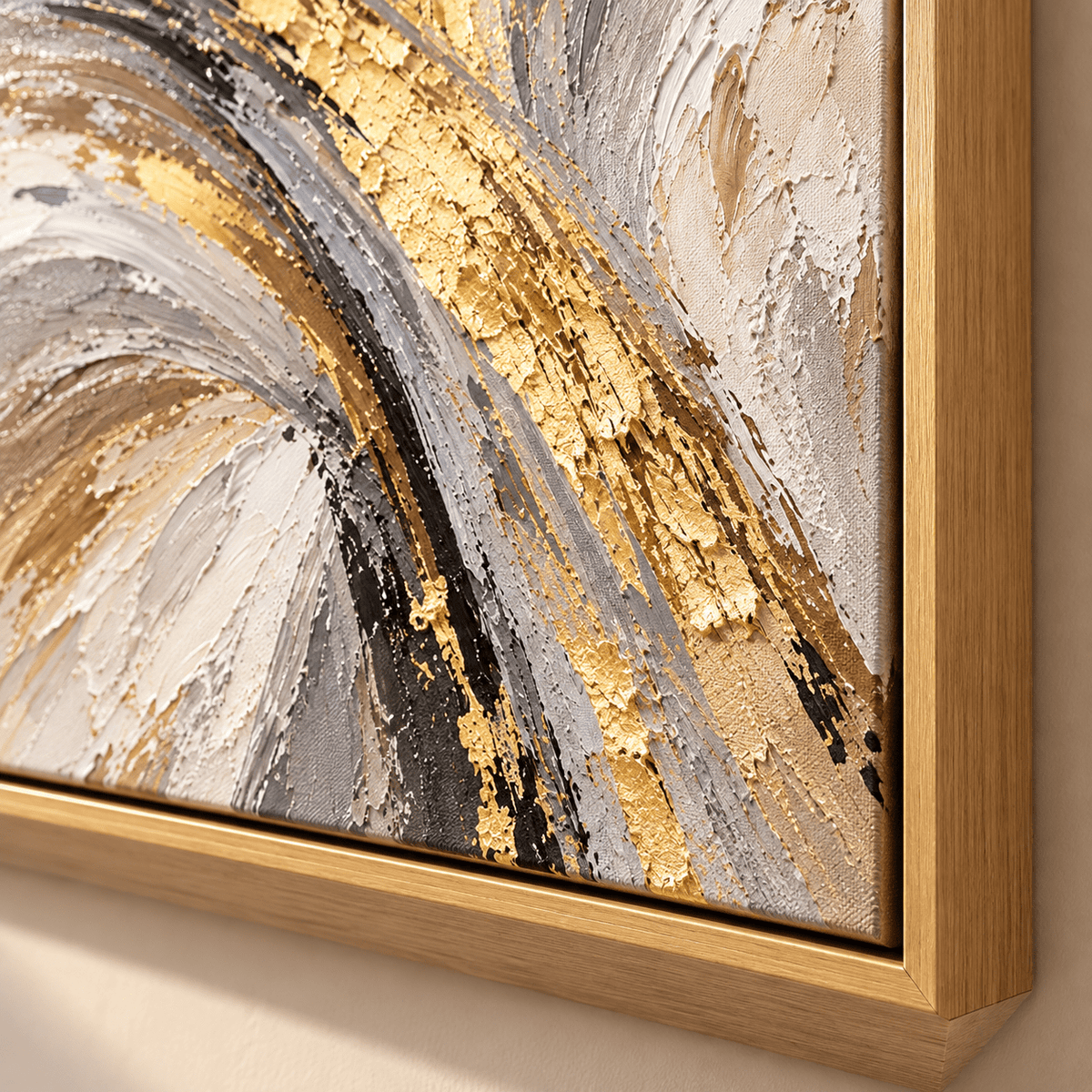 Gold Leaf Abstract Painting – Gilded Arc gold foil and 3D texture close-up by Rossetti Art