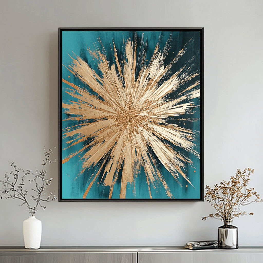 Original Painting : "Golden Burst" - Luxurious Abstract Wall Art modern abstract canvas wall art by Rossetti Art – luxury interior design artwork for living room, bedroom, office – abstract painting print abstract wall art art for modern interiors