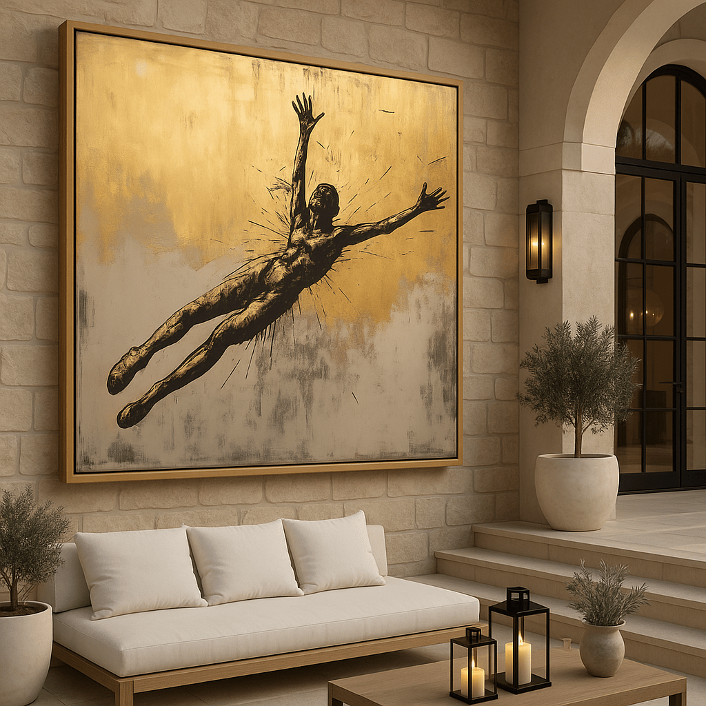 Original Painting : "Golden Flight" modern abstract canvas wall art by Rossetti Art – luxury interior design artwork for living room, bedroom, office – abstract portrait painting abstract wall decor black and gold painting