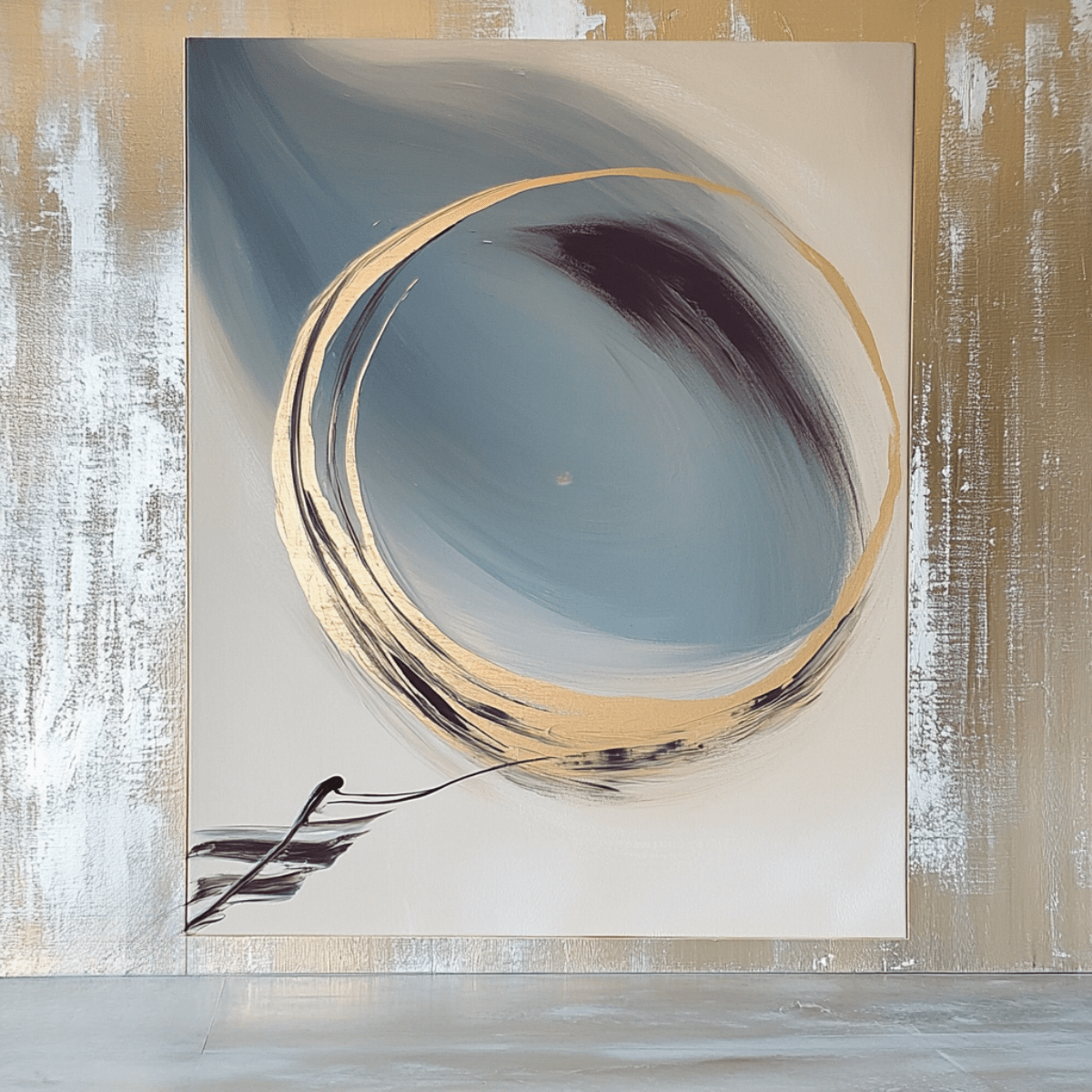 Original Painting : Golden Zen Circle – Zen Circle Painting modern abstract canvas wall art by Rossetti Art – luxury interior design artwork for living room, bedroom, office – Calm Interior Decor Gold Foil Abstract Art Handmade Art Canvas
