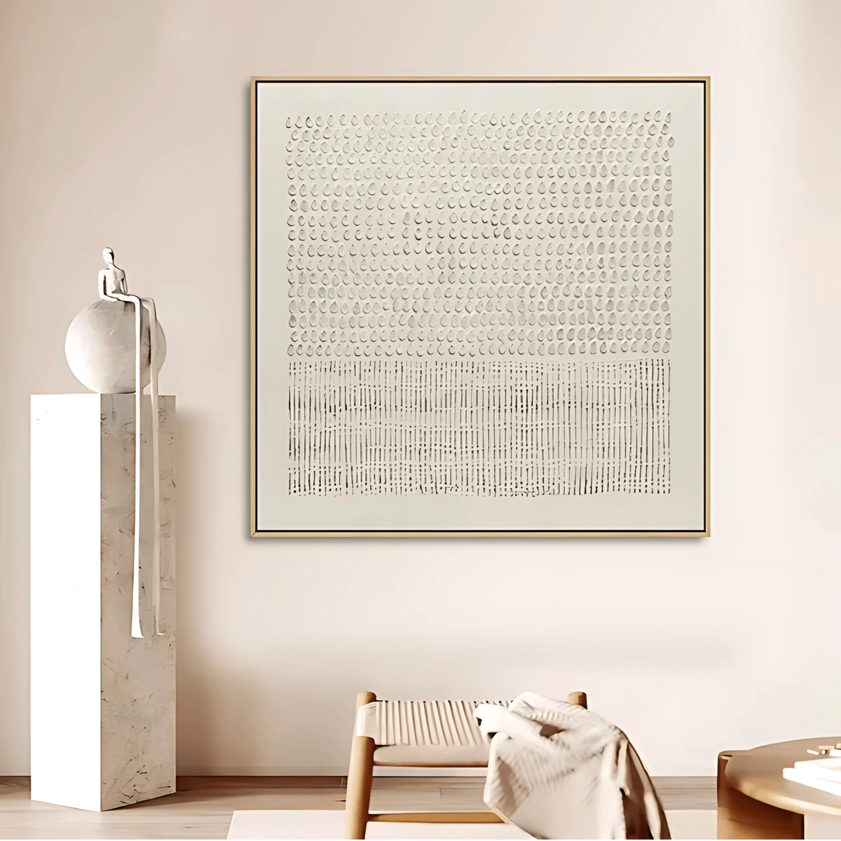 Original Painting : Handmade Neutral Abstract Dot and Line Painting - Minimalist Wall Art modern abstract canvas wall art by Rossetti Art – luxury interior design artwork for living room, bedroom, office – abstract wall art art for modern interiors contemporary wall painting