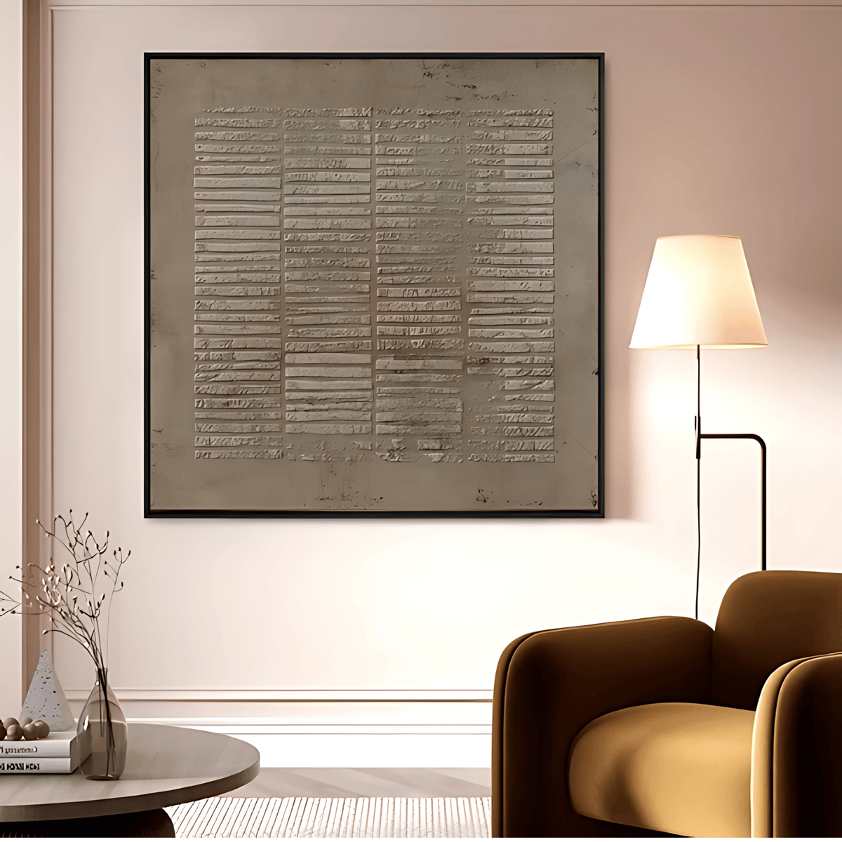 Original Painting : Handmade Textured Neutral Abstract Painting - Minimalist Elegance modern abstract canvas wall art by Rossetti Art – luxury interior design artwork for living room, bedroom, office – abstract wall art art for modern interiors contemporary wall painting