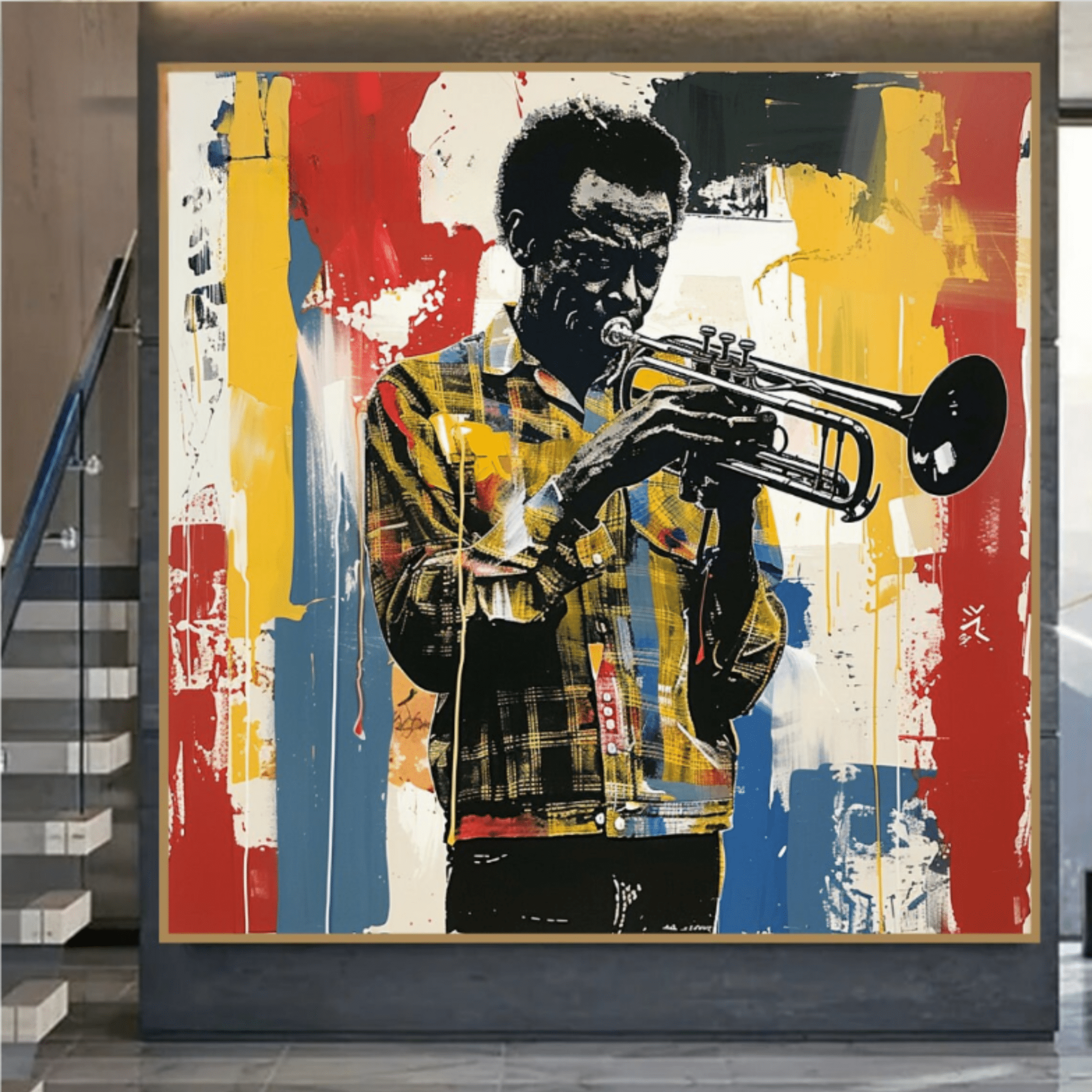 Original Painting : Miles Davis Painting – Bold Jazz - Inspired Street Art modern abstract canvas wall art by Rossetti Art – luxury interior design artwork for living room, bedroom, office – Celebrity Inspired Art Hand - painted music artwork Handmade Art Canvas