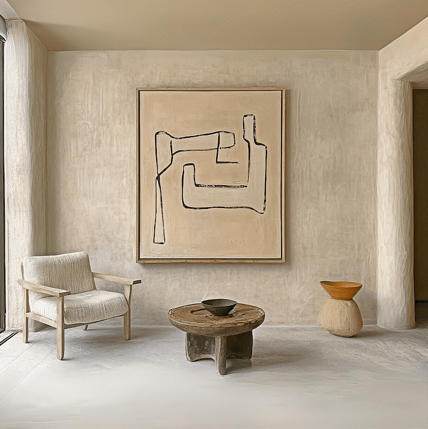 Original Painting : Minimalist Abstract Line Canvas - Timeless Neutral Design modern abstract canvas wall art by Rossetti Art – luxury interior design artwork for living room, bedroom, office – creative abstract painting earthy wall art Handmade Art Canvas