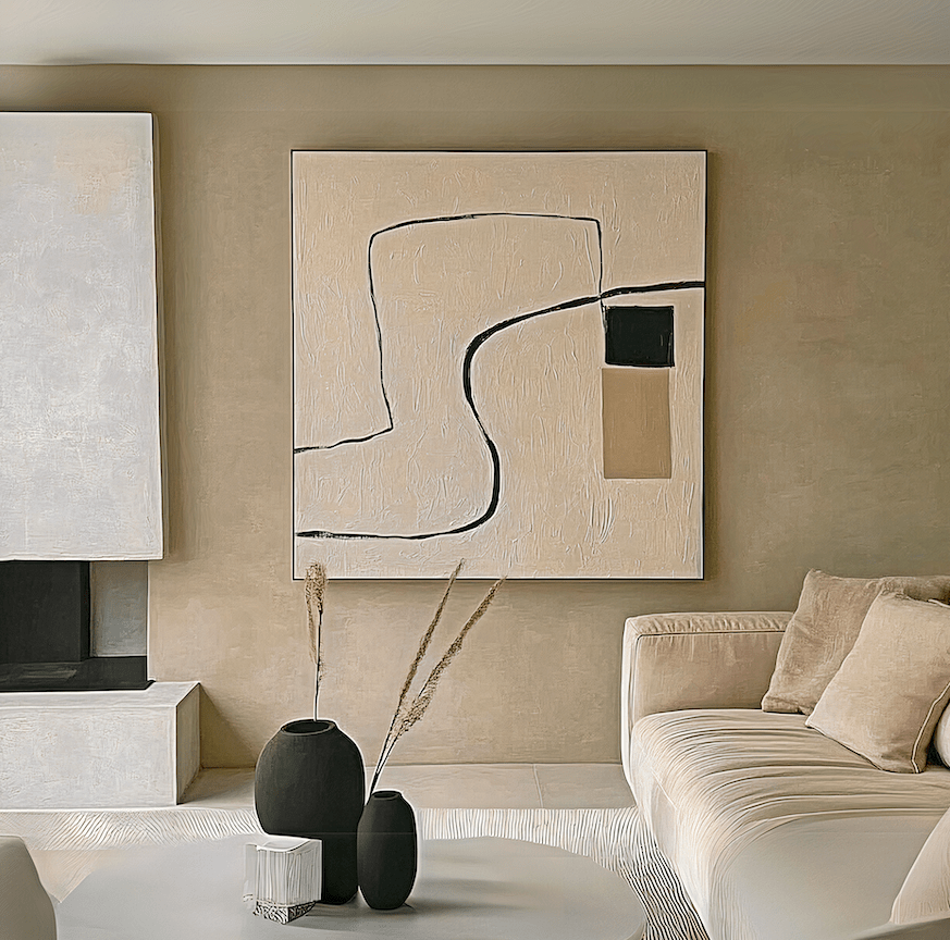 Original Painting : Minimalist Line Art Canvas - Modern Black and White Paintings modern abstract canvas wall art by Rossetti Art – luxury interior design artwork for living room, bedroom, office – abstract wall art art for modern interiors artistic home decor
