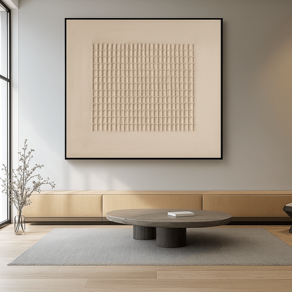 Wabi Sabi Wall Art Canvas Painting : Monotone Grid