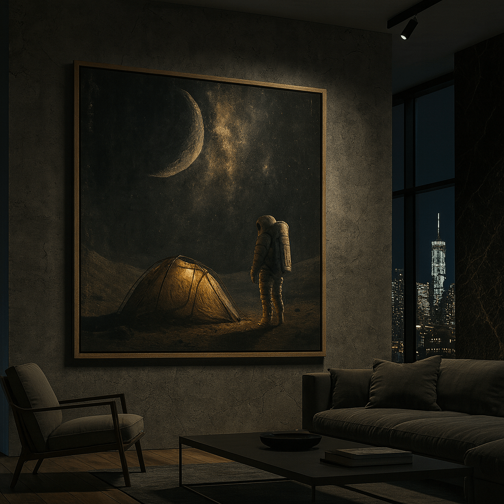 Original Painting : Original Astronaut Painting – Surreal Cosmic Artwork on Linen Canvas modern abstract canvas wall art by Rossetti Art – luxury interior design artwork for living room, bedroom, office – astronaut wall art Interior Design Artwork luxury art piece