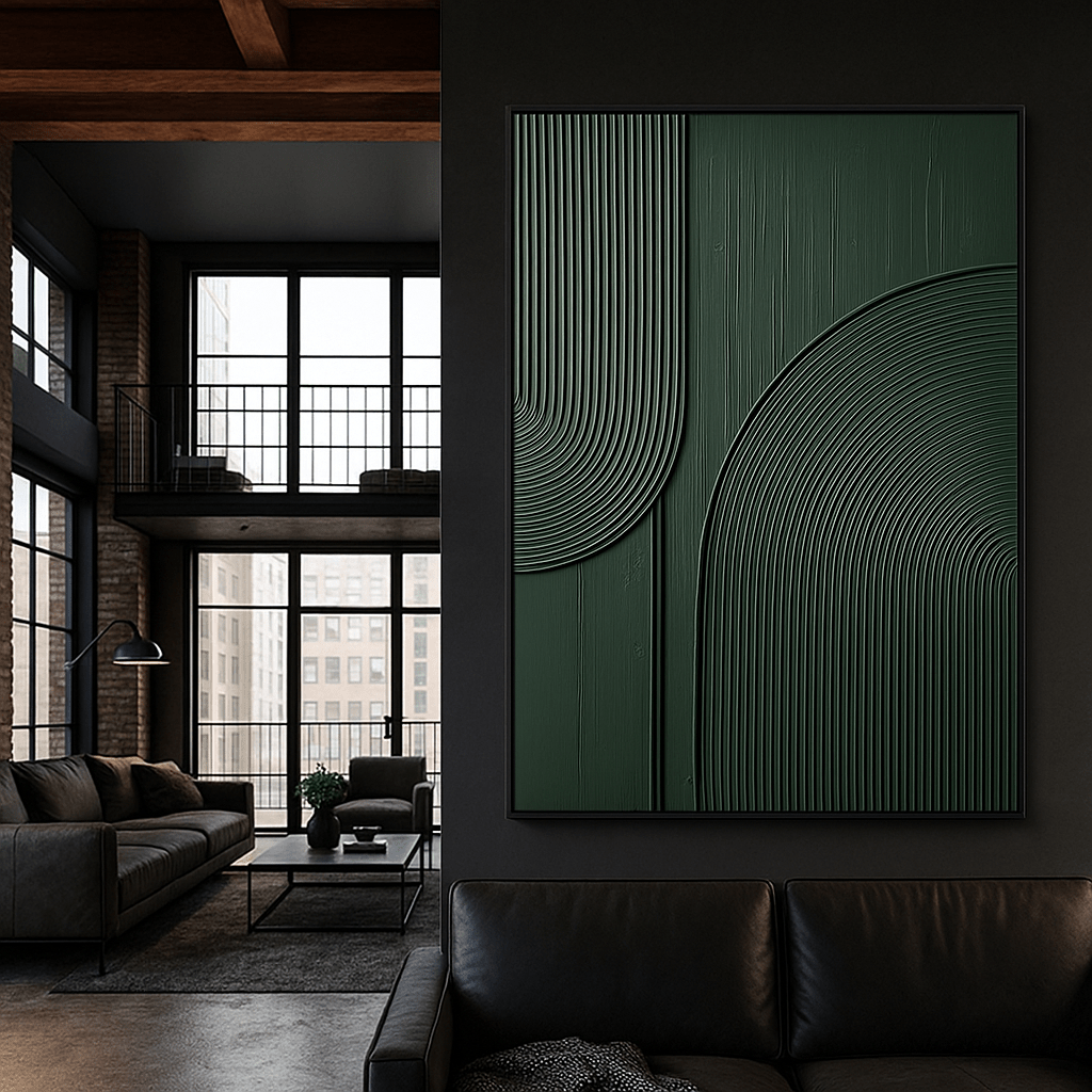 Original Painting : Original Dark Green Textured Painting – Bold Modern Wall Art modern abstract canvas wall art by Rossetti Art – luxury interior design artwork for living room, bedroom, office – 3D textured artwork abstract textured canvas arched line canvas