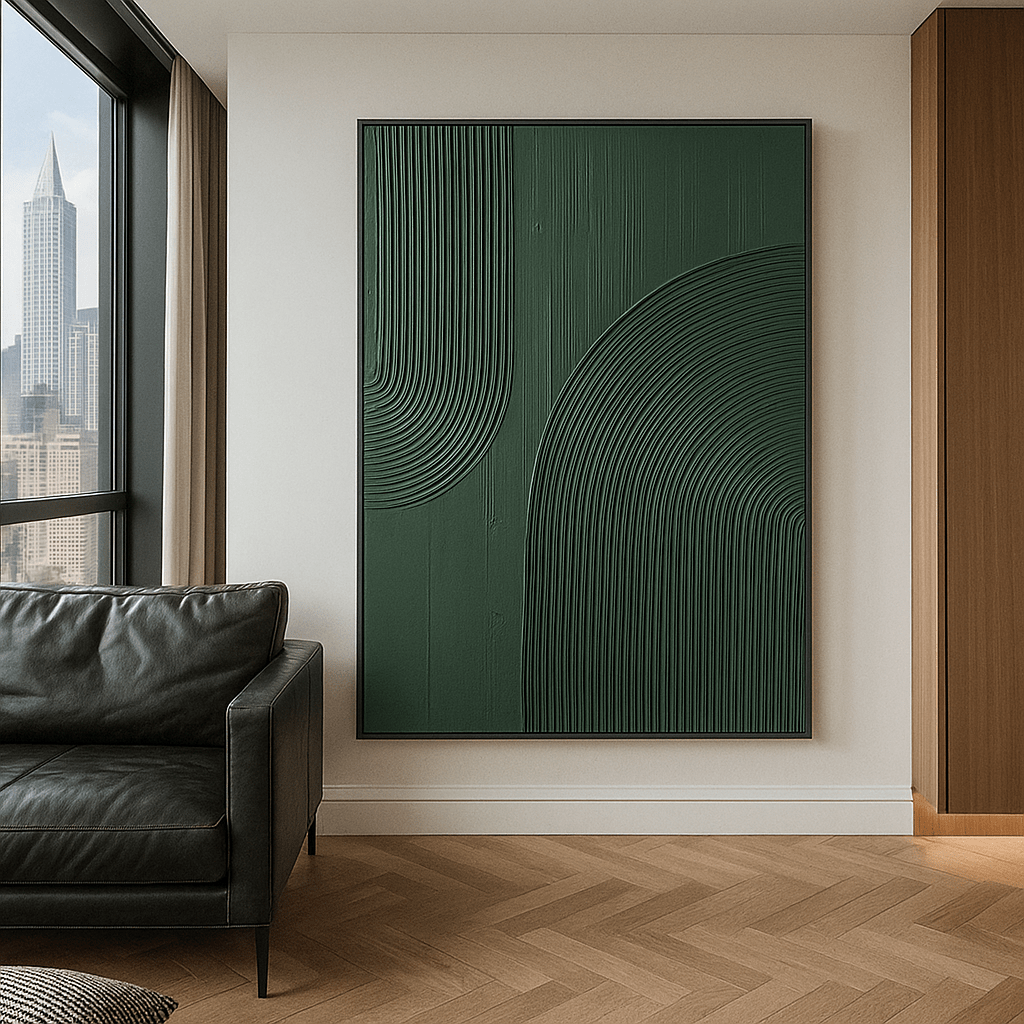 Original Painting : Original Dark Green Textured Painting – Bold Modern Wall Art modern abstract canvas wall art by Rossetti Art – luxury interior design artwork for living room, bedroom, office – 3D textured artwork abstract textured canvas arched line canvas
