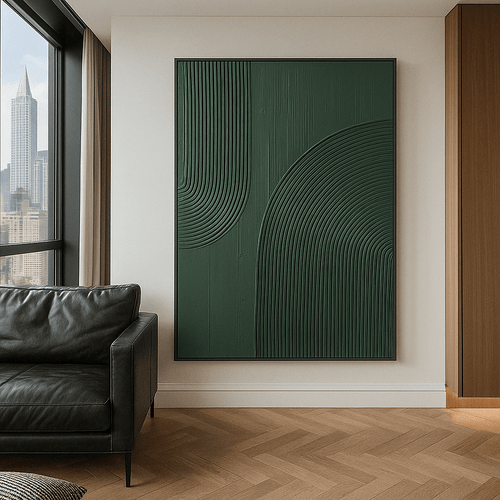 Original Painting : Original Dark Green Textured Painting – Bold Modern Wall Art modern abstract canvas wall art by Rossetti Art – luxury interior design artwork for living room, bedroom, office – 3D textured artwork abstract textured canvas arched line canvas