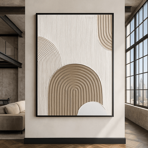 Original Painting : Original Neutral Textured Painting – Modern Arched Wall Art modern abstract canvas wall art by Rossetti Art – luxury interior design artwork for living room, bedroom, office – 3D textured artwork abstract textured canvas hand - painted wall art