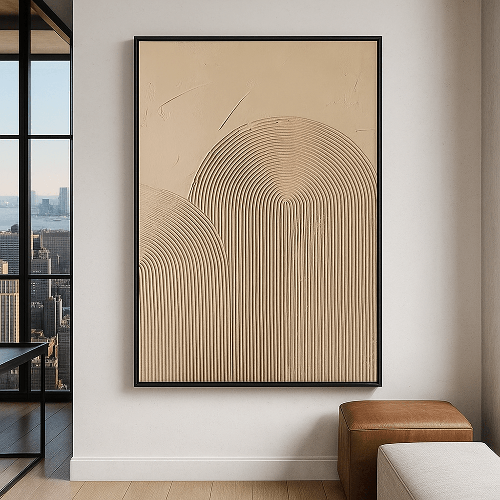 Original Painting : Original Textured Line Art Painting – Neutral Modern Wall Art modern abstract canvas wall art by Rossetti Art – luxury interior design artwork for living room, bedroom, office – 3D textured artwork abstract textured canvas hand - painted wall art