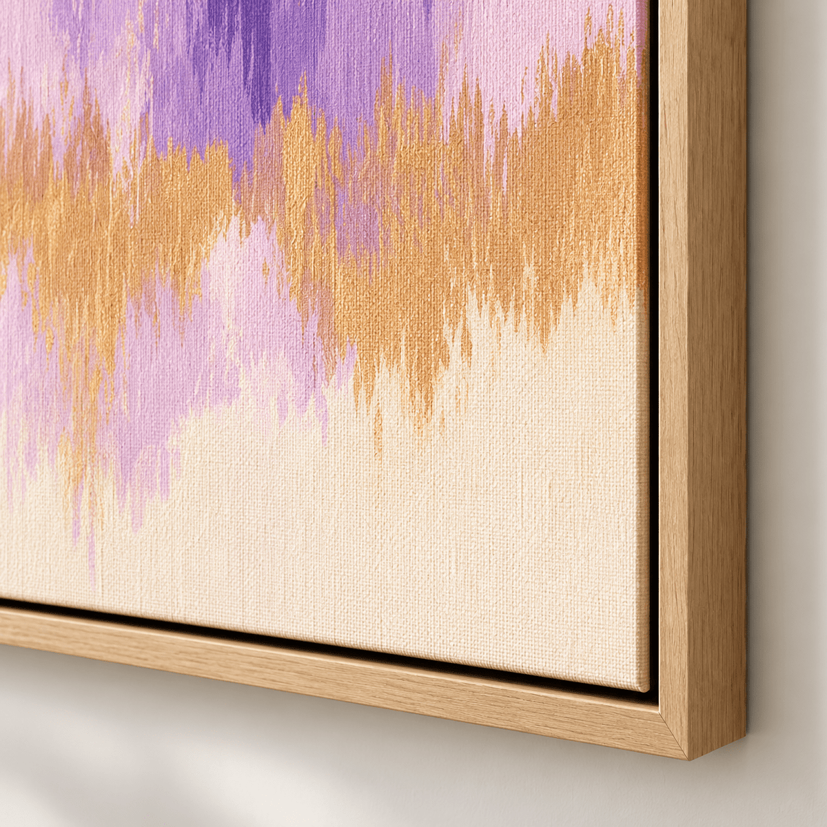 Corner detail of the Lilac Cascade original painting in a floater frame – Rossetti Art