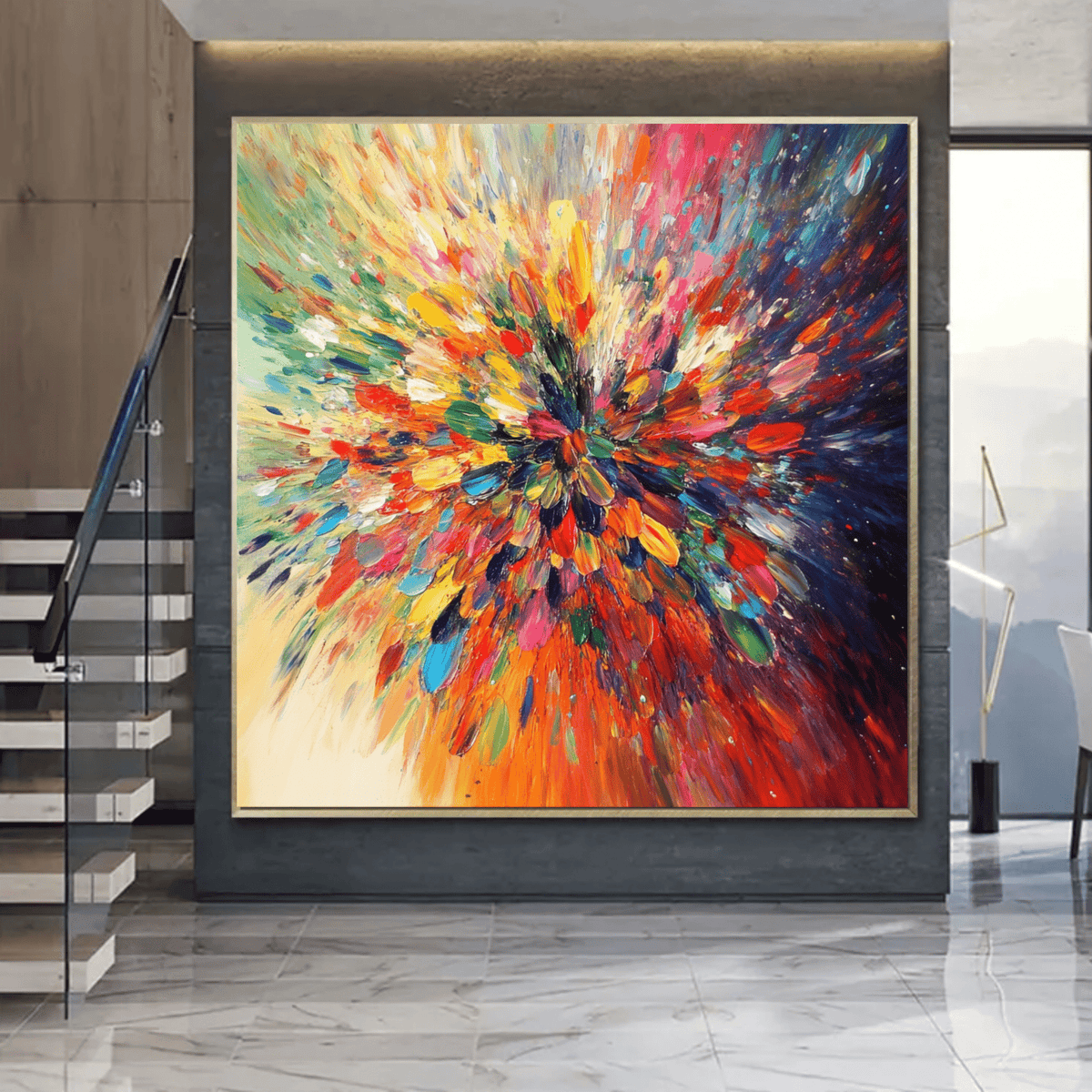 Original Painting : "Radiant Bloom II" modern abstract canvas wall art by Rossetti Art – luxury interior design artwork for living room, bedroom, office – artistic wall decor bold colorful wall decor contemporary wall painting