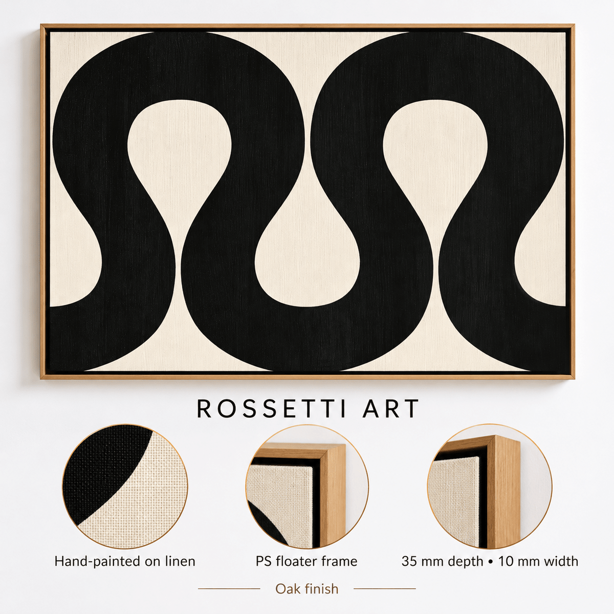 Ribbon Wall Art Original Painting – Black Ribbon Rhythm linen detail by Rossetti Art
