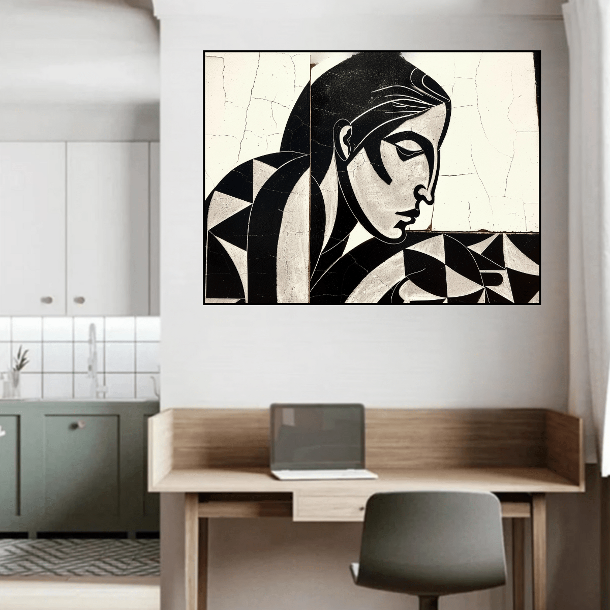 Original Painting : Silent Geometry – Monochrome Abstract Woman - Chiara Rossetti