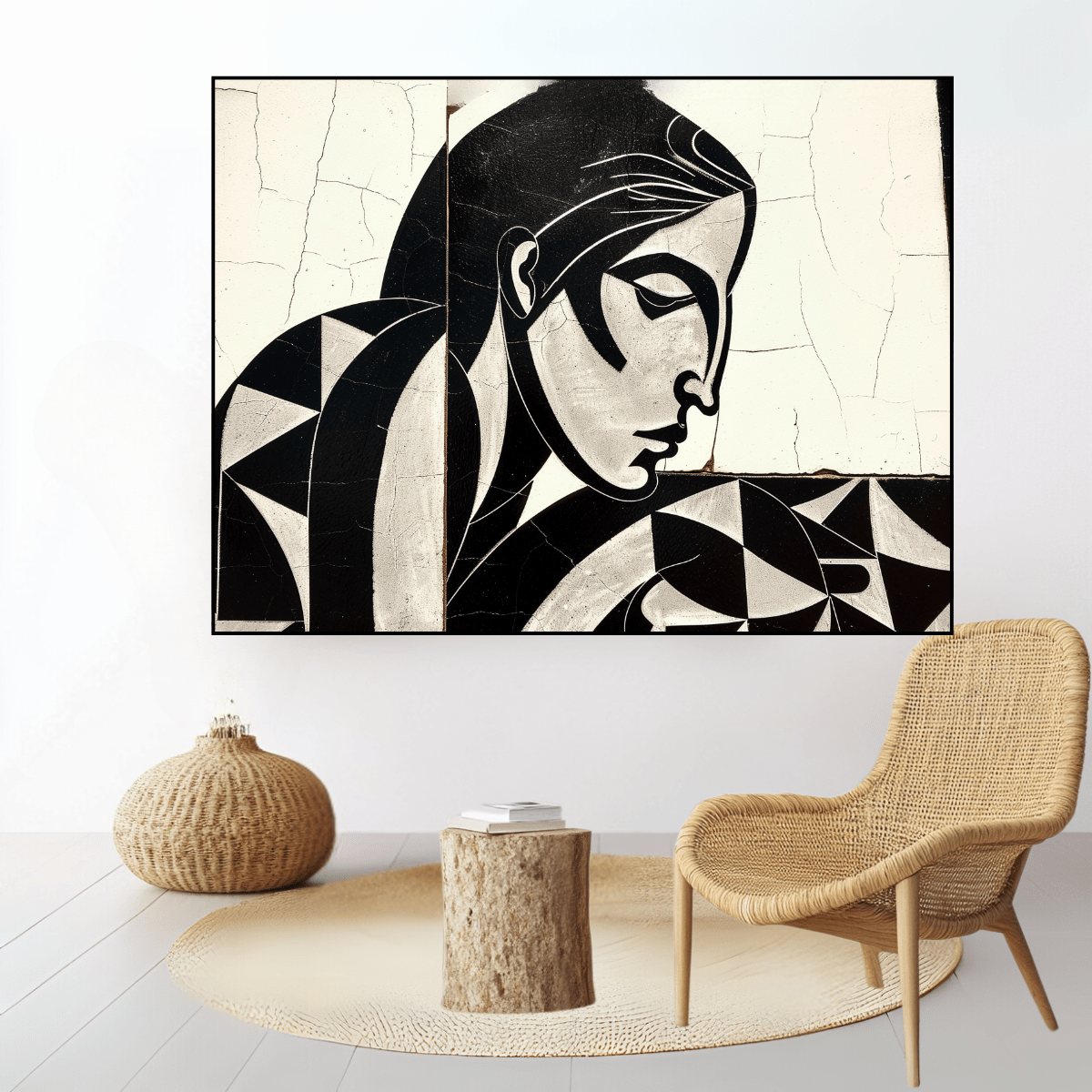 Original Painting : Silent Geometry – Monochrome Abstract Woman - Chiara Rossetti