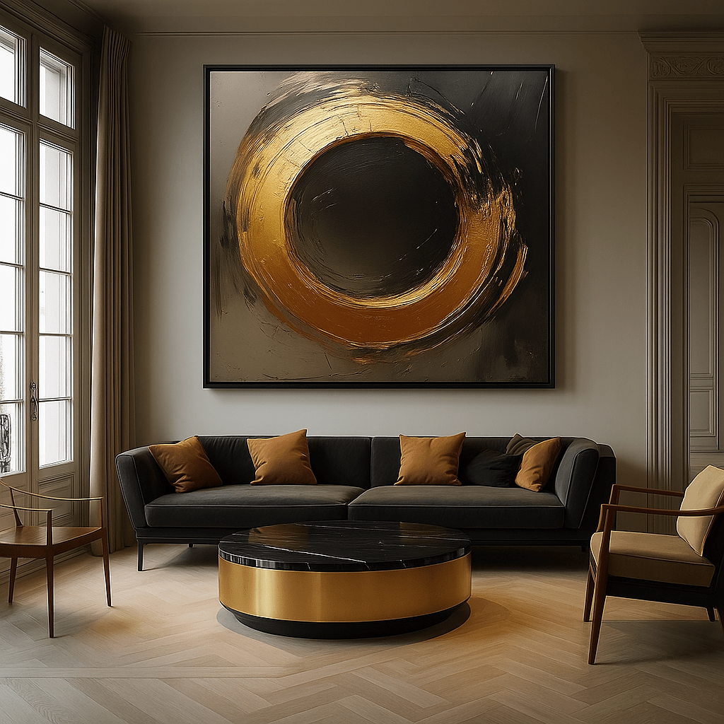 Original Painting : Solar Silence – Gold Circle Original Canvas Art - Chiara Rossetti