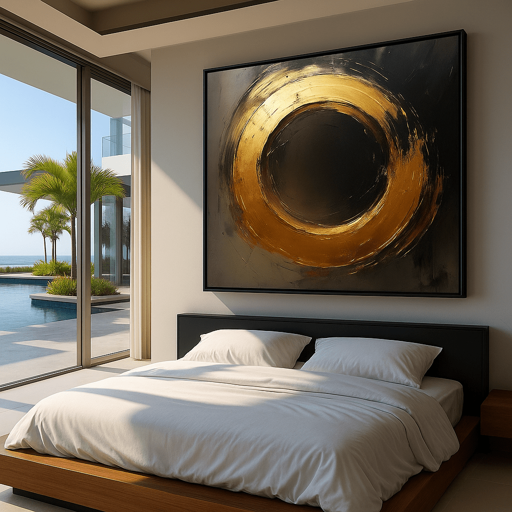 Original Painting : Solar Silence – Gold Circle Original Canvas Art - Chiara Rossetti