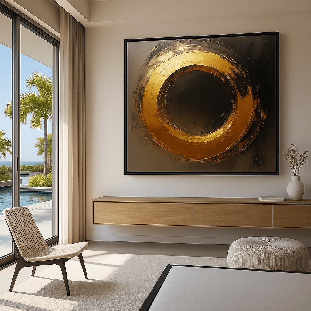 Original Painting : Solar Silence – Gold Circle Original Canvas Art - Chiara Rossetti